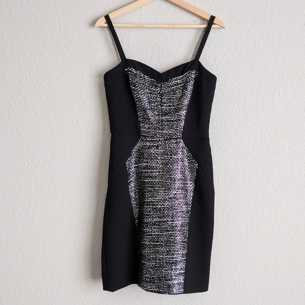 Milly Metallic Silver Black Cocktail Dress 8